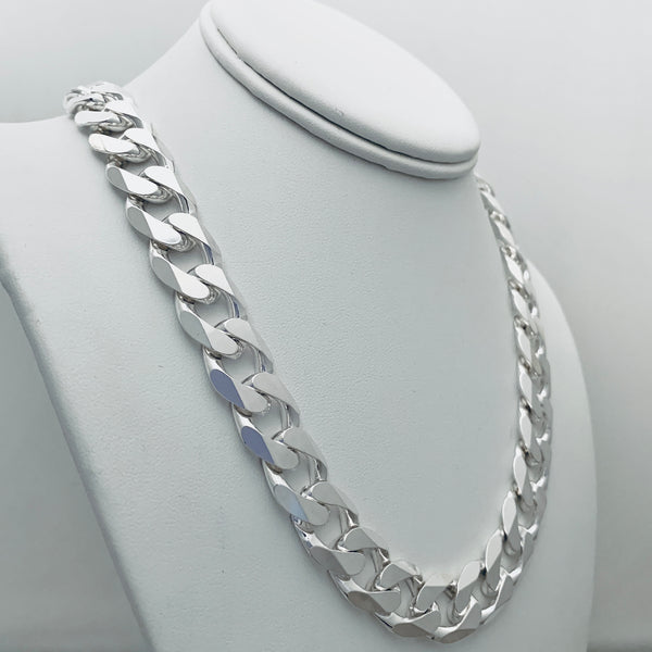 15mm SOLID 925 HEAVY Sterling Sliver Curb Cuban Chain Silver Chunky Necklace Mens Chain Choker 15mm 14mm 13mm 18" 20" 22" 24" 26" 30"