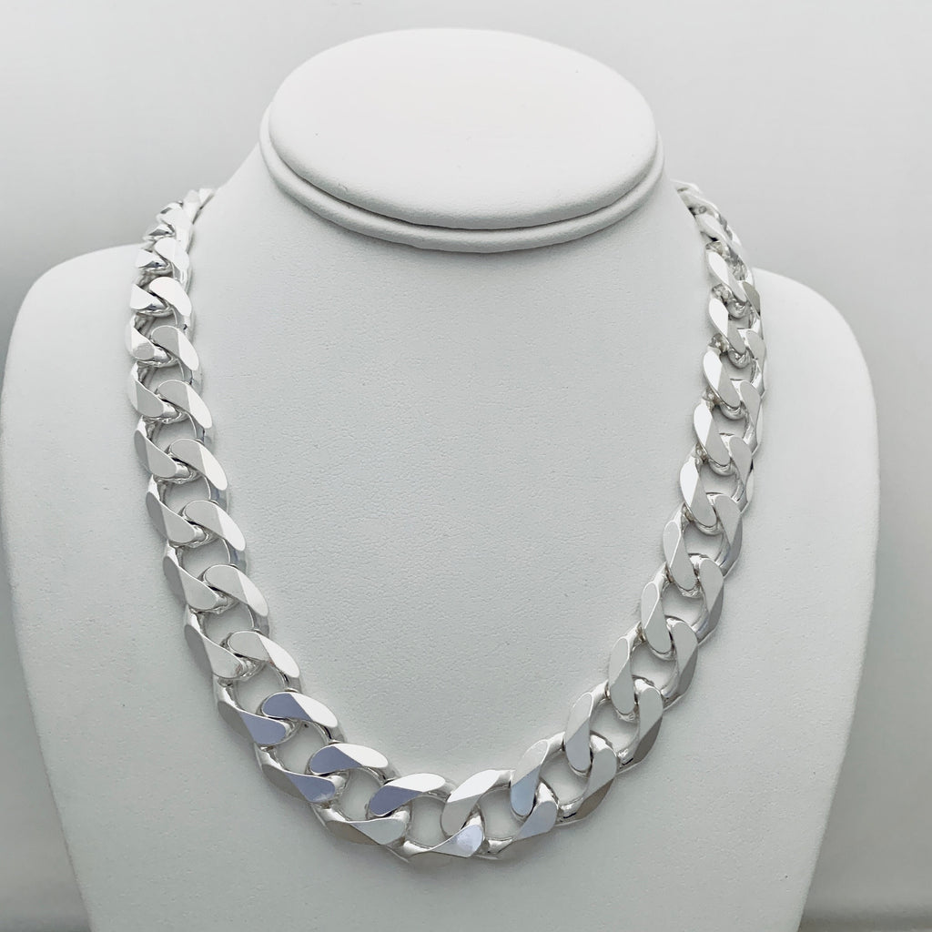 15mm SOLID 925 HEAVY Sterling Sliver Curb Cuban Chain Silver Chunky Ne ...