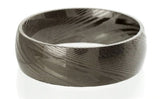 Damascus Steel Ring Gunmetal Black-Gray 8mm Dome Style Wood Grain Damascus Steel Wedding Band