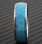 Silver Tungsten Ring with Charmingly Crushed Turquoise Inlay