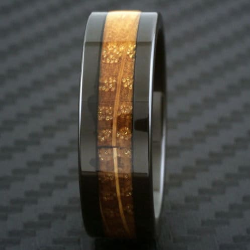 Whiskey Barrel Oak Wood Inlay Black Tungsten Ring Custom Ring Wedding Ring Engagement Ring Engraved Ring