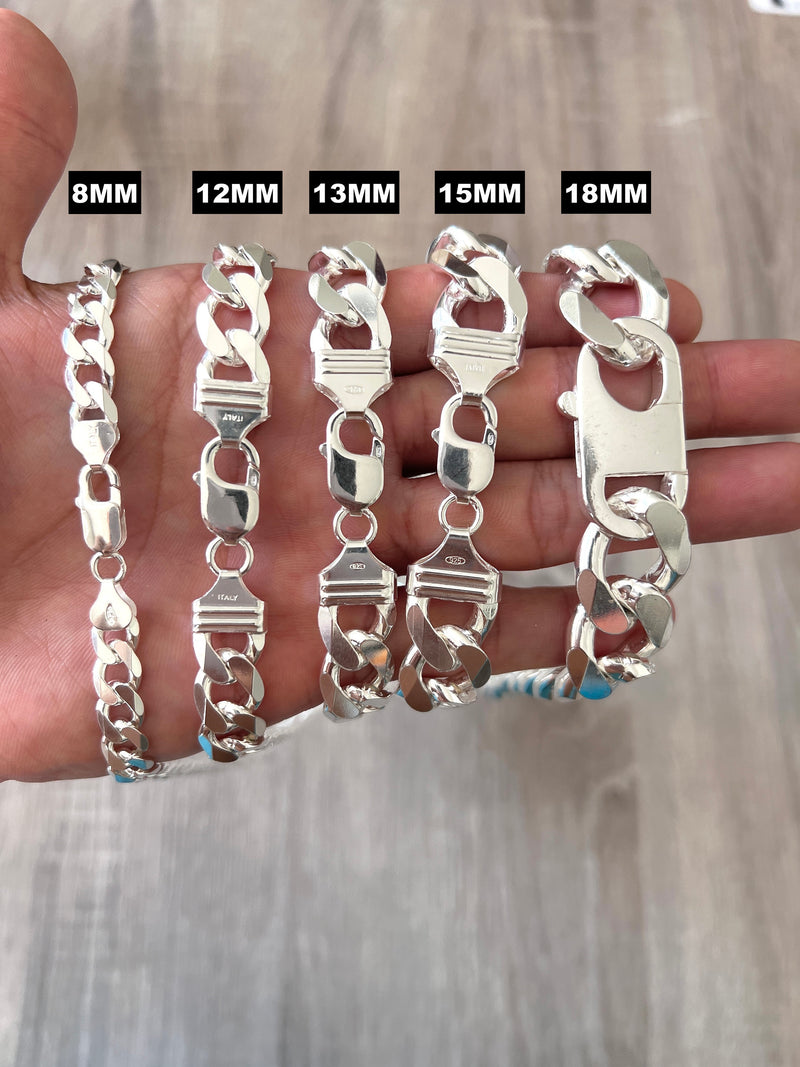 15mm 925 Solid Cuban Curb Chain Sterling Silver Heavy CHUNKY Men Women Unisex Link Bracelet in 8" 9" 10" 18" 20" 22" 24" 26" 30" Non Tarnish