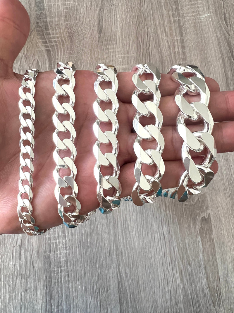 15mm 925 Solid Cuban Curb Chain Sterling Silver Heavy CHUNKY Men Women  Unisex Link Bracelet in 8 9 10 18 20 22 24 26 30 Non Tarnish