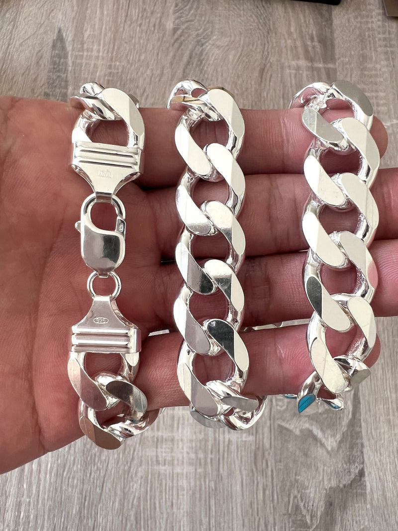 15mm 925 Solid Cuban Curb Chain Sterling Silver Heavy CHUNKY Men Women Unisex Link Bracelet in 8" 9" 10" 18" 20" 22" 24" 26" 30" Non Tarnish