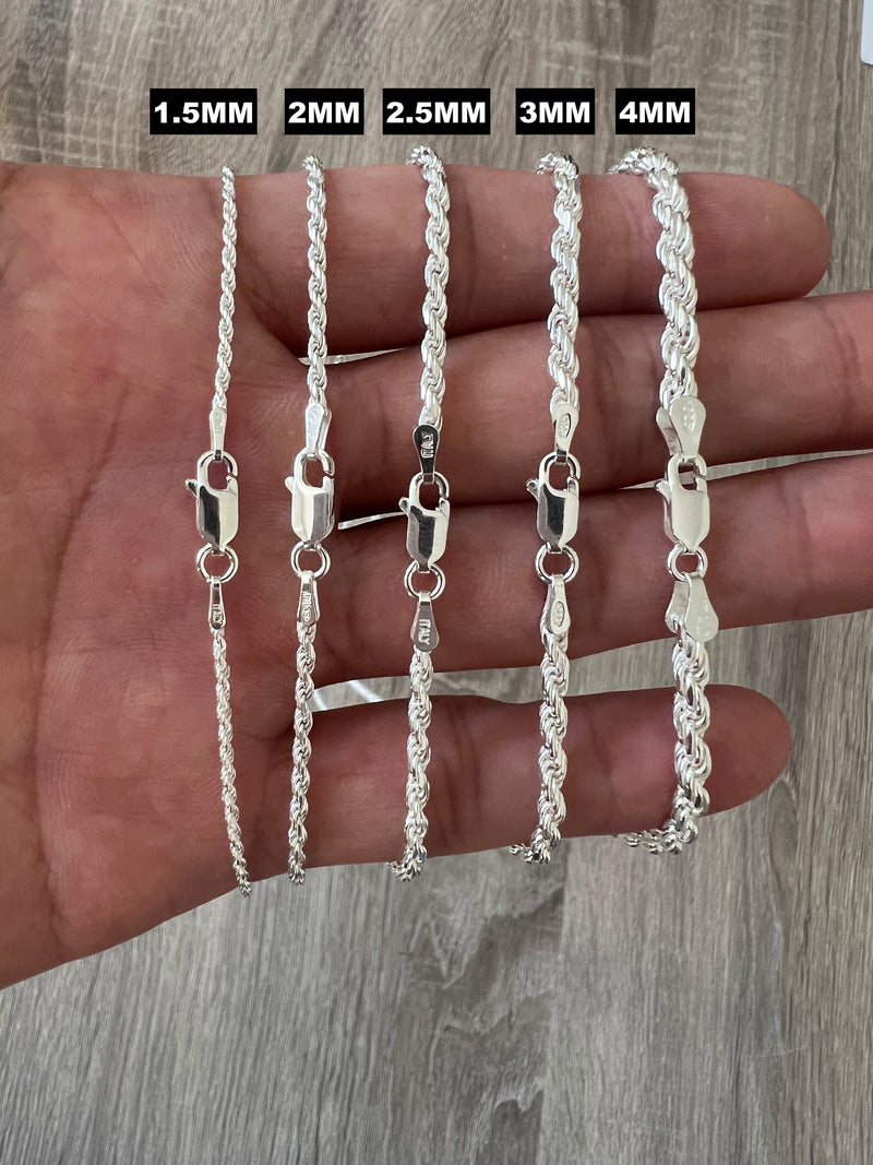 5mm 925 Rope Diamond Cut Chain Solid Sterling Silver Real Men Women Unisex  Bracelet in 7 8 16 18 20 22 24 26 30 Non Tarnish Italian