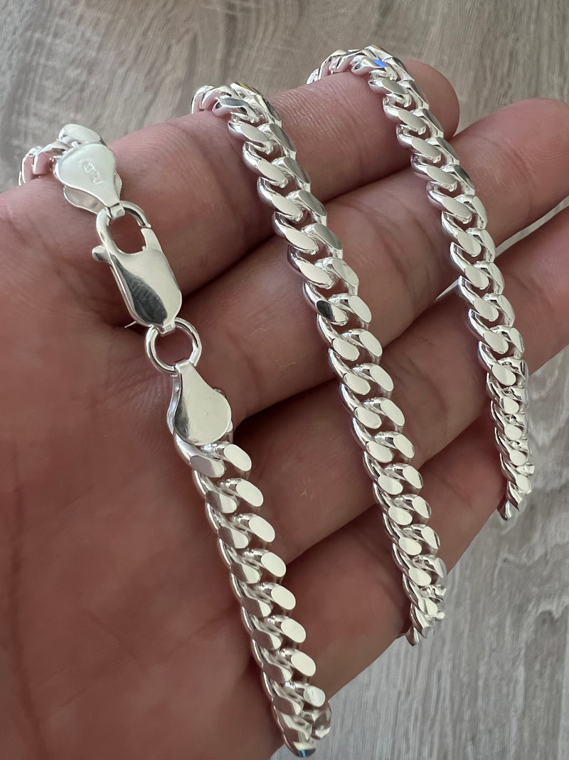 6mm 925 Solid Miami Cuban Sterling Silver Chain Real Heavy Curb Necklace  Men's Women's Unisex 7 7.5 8 18 20 22 24 26 30 Italian
