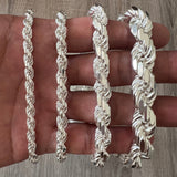 925 Rope Sterling Silver Solid Bracelet Necklace Diamond Cut High Polish for Men and Woman Unisex in 5mm 6mm 8mm 11mm Italian