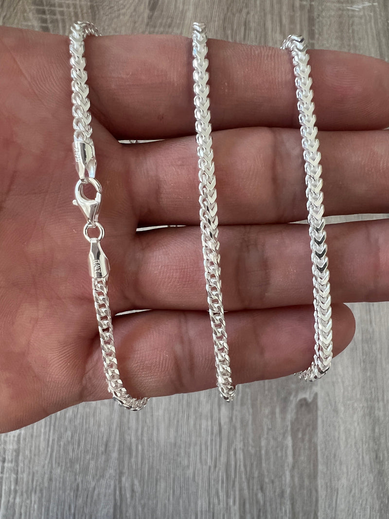 925 Franco Sterling Silver Solid Chain Necklace Bracelet Diamond Cut High Polish for Men and Woman Unisex in 2.5mm 3mm 4mm 5mm Italian