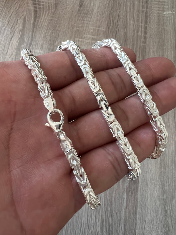 4mm 925 Byzantine Sterling Silver Solid Chain Necklace Diamond Cut High Polish for Men and Woman Unisex 18" 20" 22" 24" 26" 30" Italian