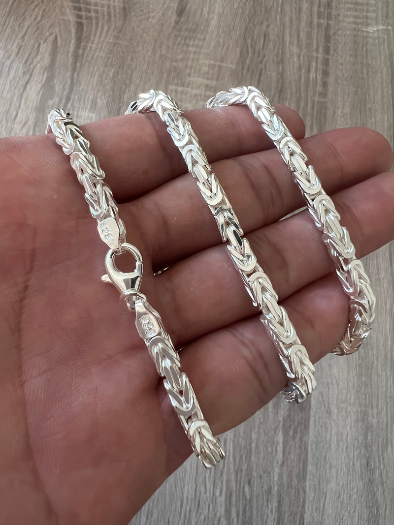4mm 925 Byzantine Sterling Silver Solid Chain Necklace Diamond Cut High  Polish for Men and Woman Unisex 18 20 22 24 26 30 Italian