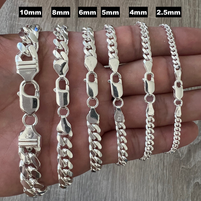 925 Solid Miami Cuban Sterling Silver Bracelet Real Heavy Curb Necklace Men's Women's Unisex 2.5mm 4mm 5mm 6mm 8mm 10mm Italian chain