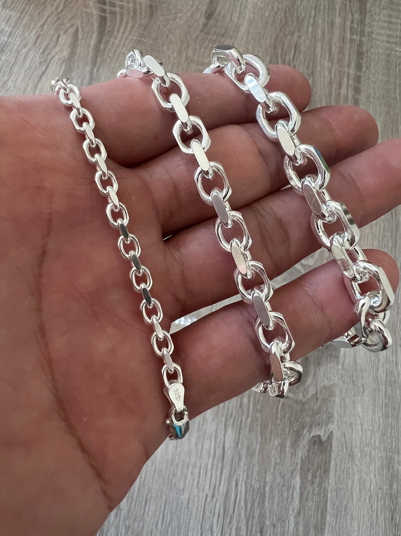 4mm 925 Rolo Sterling Silver Solid Cable Anchor Chain Link Necklace Bracelet Woman Man Unisex Italian Minimalist 18" 20" 22" 24" 26" 30"