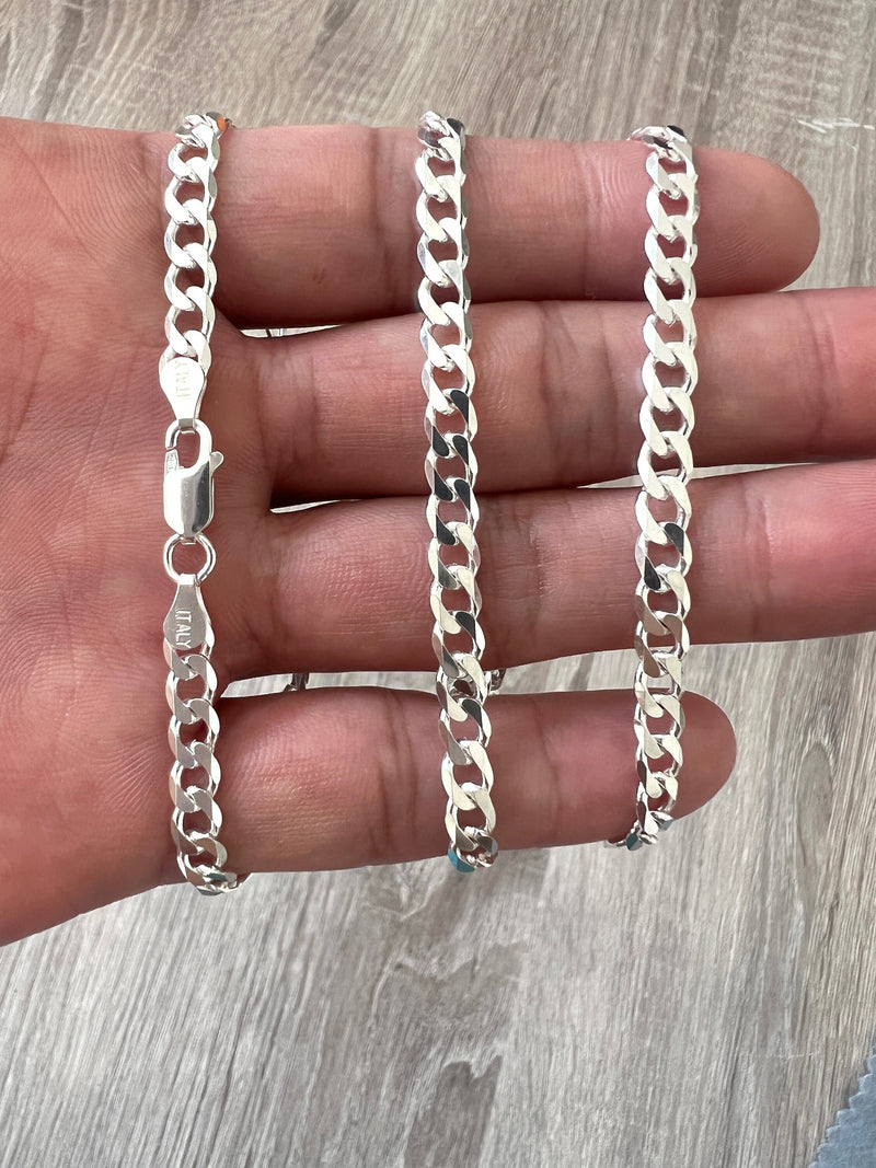 5mm 925 Solid Cuban Curb Chain Sterling Silver Real Men Women Unisex Link Bracelet in 16", 18", 20" 22", 24" 26" 30" Non Tarnish Italian