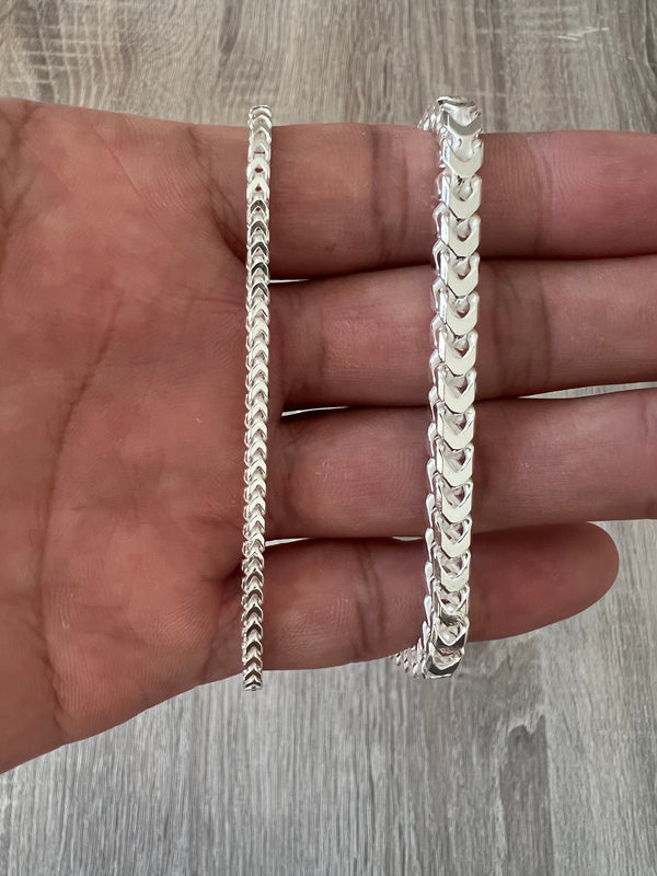 925 Franco Sterling Silver Solid Chain Necklace Bracelet Diamond Cut High Polish for Men and Woman Unisex in 2.5mm 3mm 4mm 5mm Italian