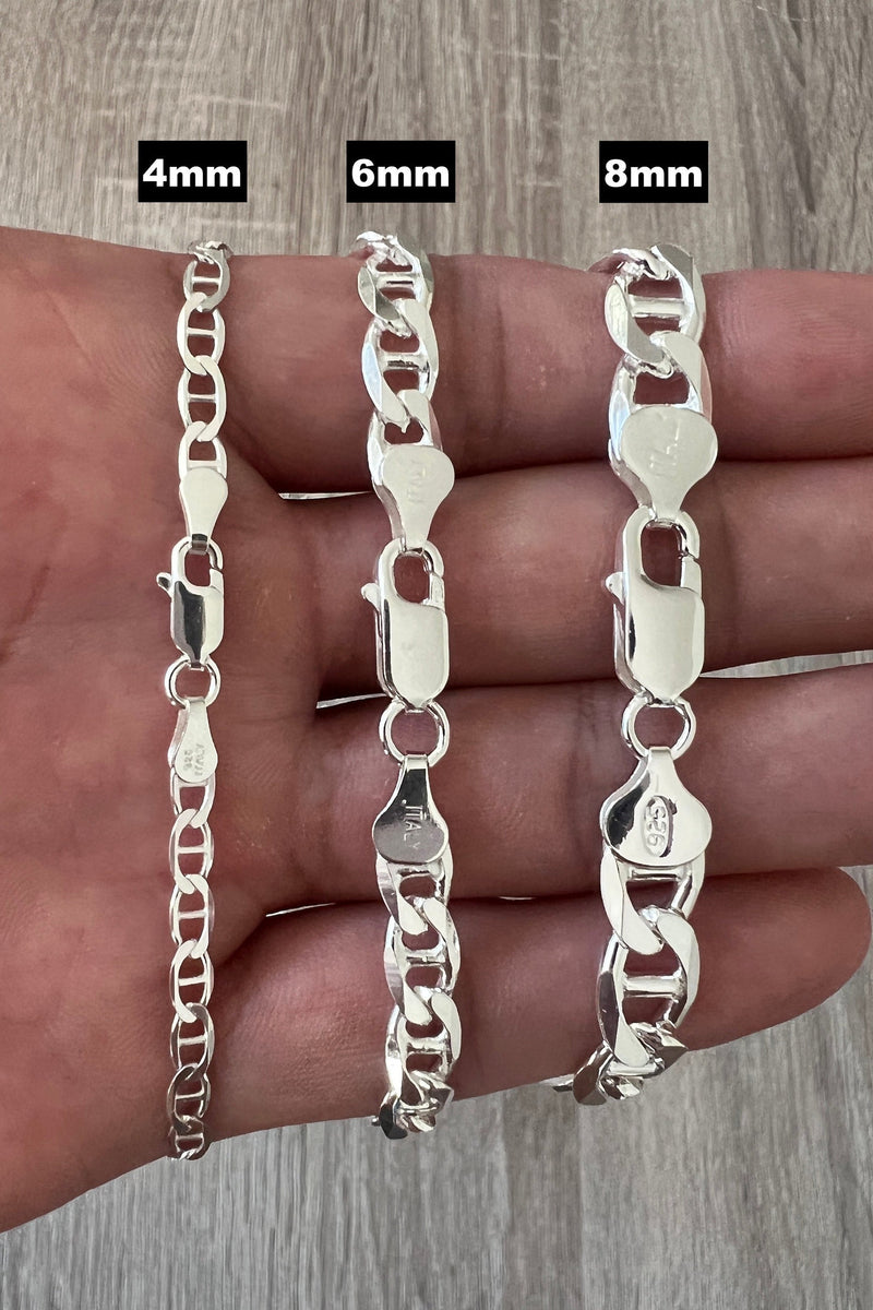 8mm 925 Mariner Sterling Silver Solid Chain Necklace Diamond Cut High  Polish for Men Woman Unisex Italian Minimalist 18 20 22 24 26 30