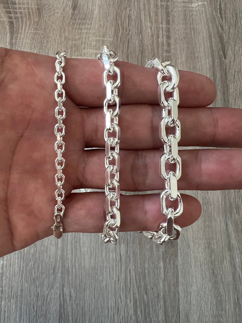 8mm 925 Rolo Sterling Silver Solid Cable Anchor Chain Link Necklace High  Polish Woman Man Unisex Italian Minimalist 18 20 22 24 26 30