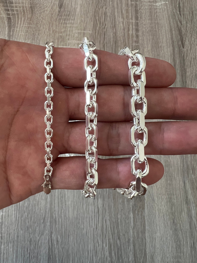 6mm 925 Rolo Sterling Silver Solid Cable Anchor Chain Link Necklace High Polish Woman Man Unisex Italian Minimalist 18" 20" 22" 24" 26" 30"