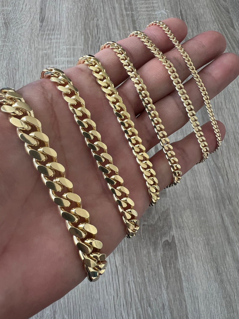 5mm Miami Cuban 14K Gold Vermeil Over Solid 925 Sterling Silver Chain Real Heavy Bracelet Necklace Men's Women's Unisex Minimalist Italian