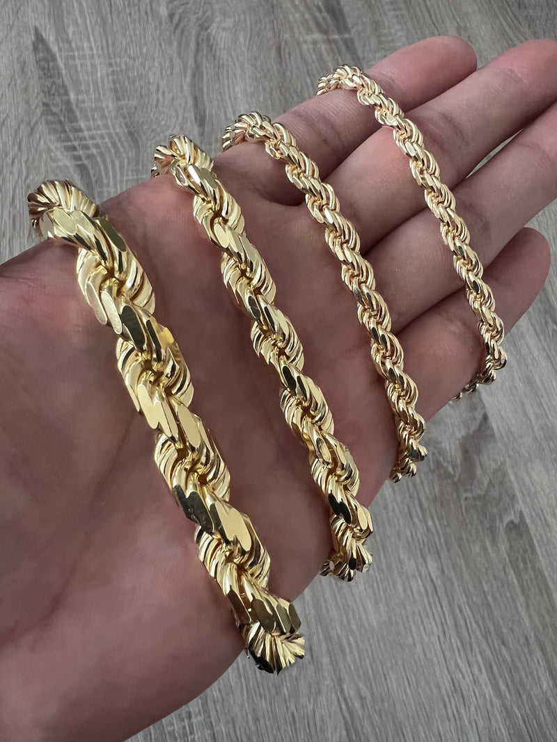 5mm - 11mm Rope 14K Gold Vermeil Over Solid 925 Sterling Silver Chain Necklace Diamond Cut Men Women 5mm 6mm 7mm 8mm 11mm