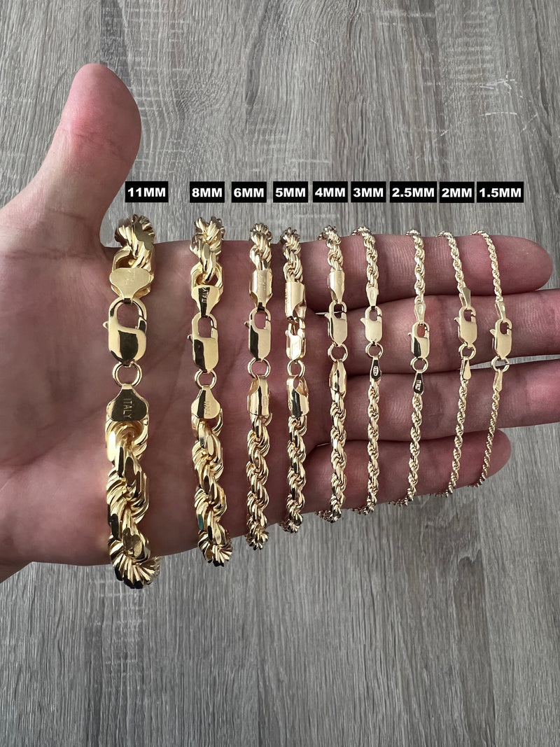 2mm, 3mm & 4mm ROPE CHAINS  Gold Jewelry Sizing 