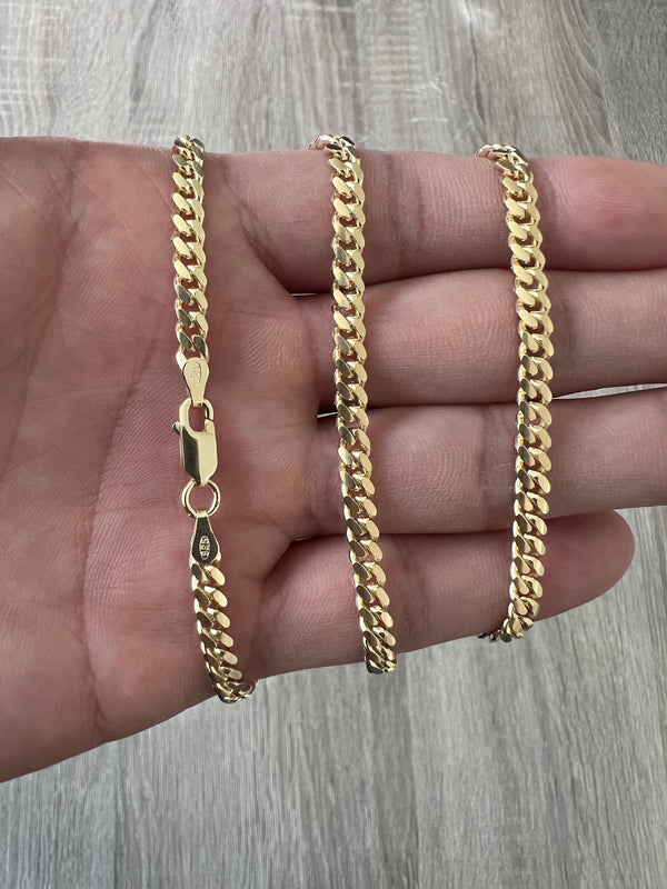 4mm Miami Cuban 14K Gold Vermeil Over Solid 925 Sterling Silver Chain Real Heavy Curb Necklace Men's Women's Unisex Minimalist Italian