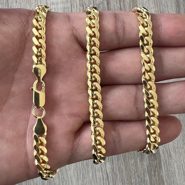 6mm Miami Cuban 14K Gold Vermeil Over Solid 925 Sterling Silver Chain Real Heavy Curb Necklace Men's Women's Unisex Minimalist Italian