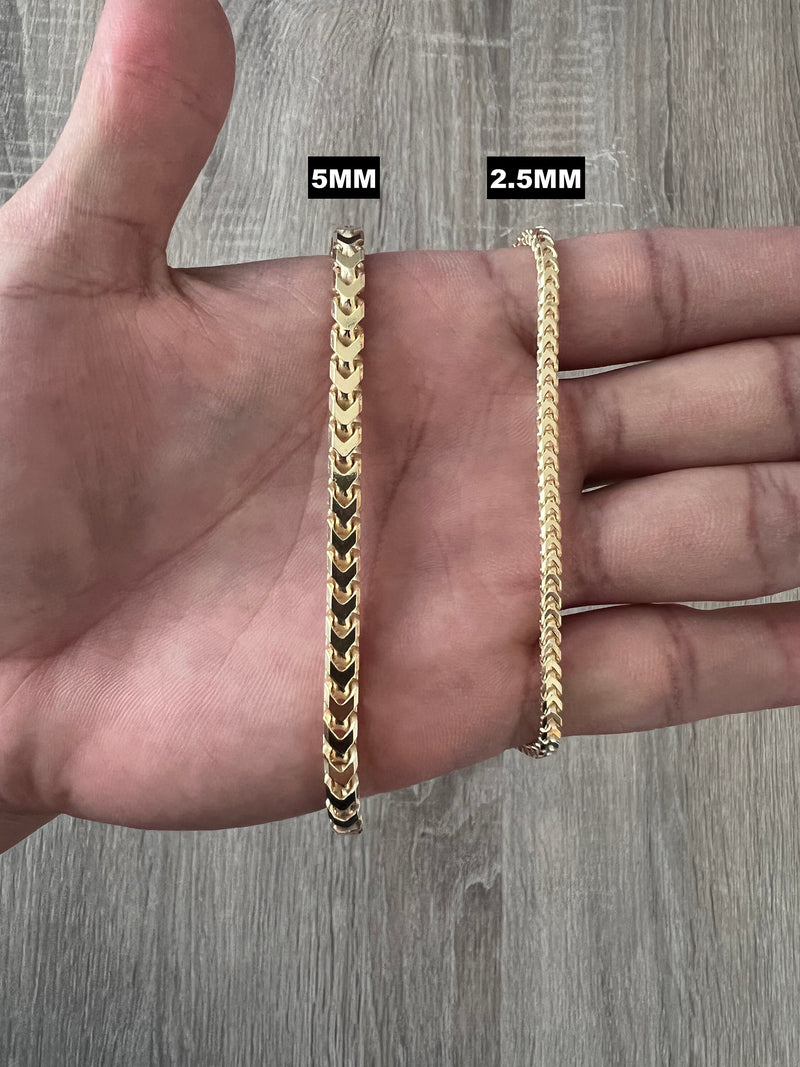 5mm Franco 14K Gold Vermeil Over Solid 925 Sterling Silver Chain Necklace Bracelet Diamond Cut Polish Men Woman Unisex 2.5mm 3mm 4mm 5mm