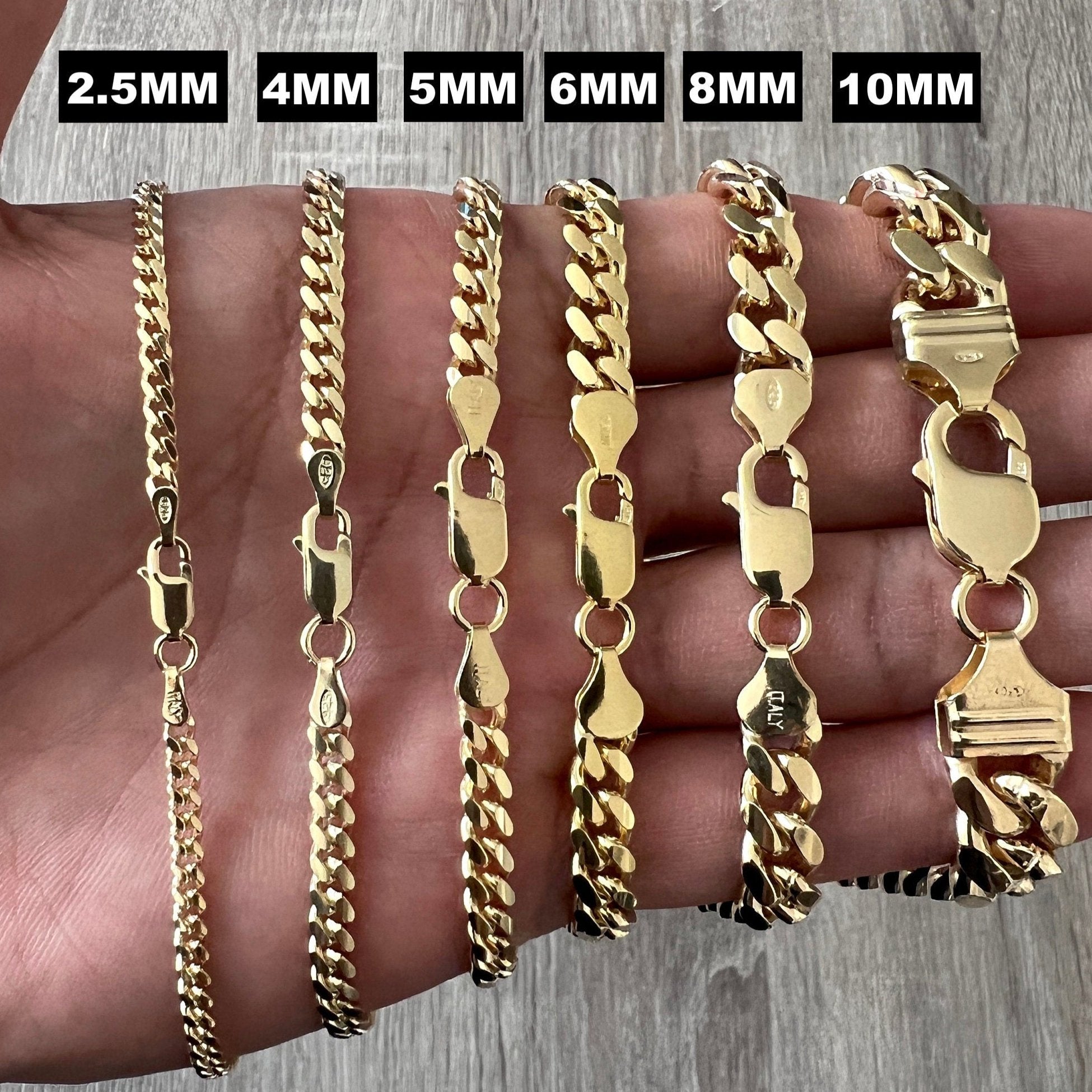 10mm Miami Cuban 14K Gold Vermeil Over Solid 925 Sterling Silver Chain Real Heavy Curb Necklace Men's Women's Unisex Minimalist Italian