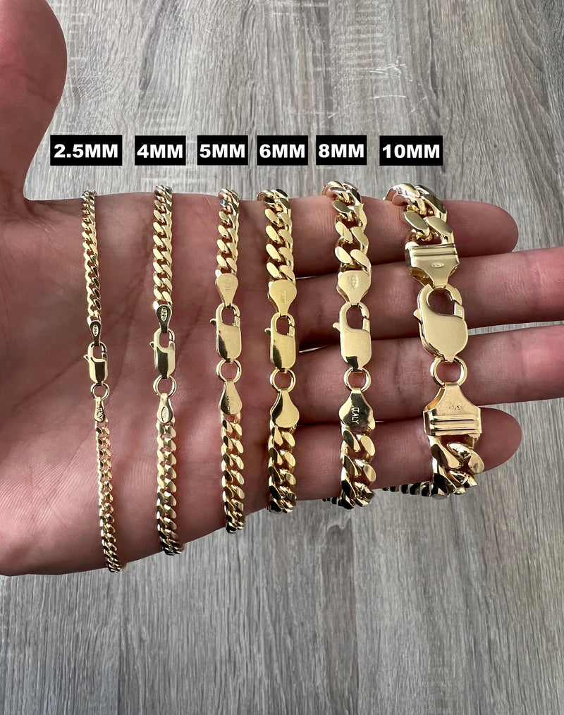 5mm Miami Cuban 14K Gold Vermeil Over Solid 925 Sterling Silver Chain Real Heavy Bracelet Necklace Men's Women's Unisex Minimalist Italian