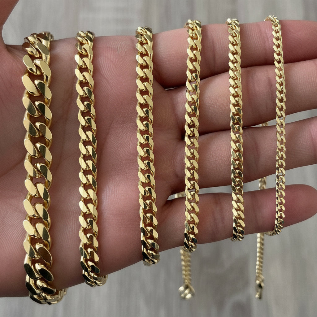 Miami Cuban 14K Gold Vermeil Over Solid 925 Sterling Silver Chain Real Heavy Curb Necklace Men's Women's Unisex 2.5mm 4mm 5mm 6mm 8mm 10mm