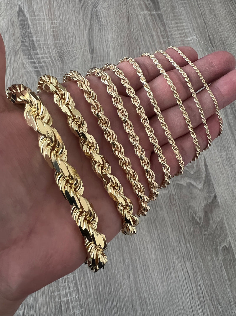 7mm Rope Chain Necklace Solid 10K Yellow Gold Diamond Cut 20 Guranteed 10K Gold