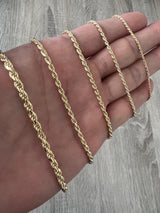 1.5mm - 4mm Rope 14K Gold Vermeil Over Solid 925 Sterling Silver Chain Necklace Diamond Cut Men Women 1.5mm 2mm 2.5mm 3mm 4mm