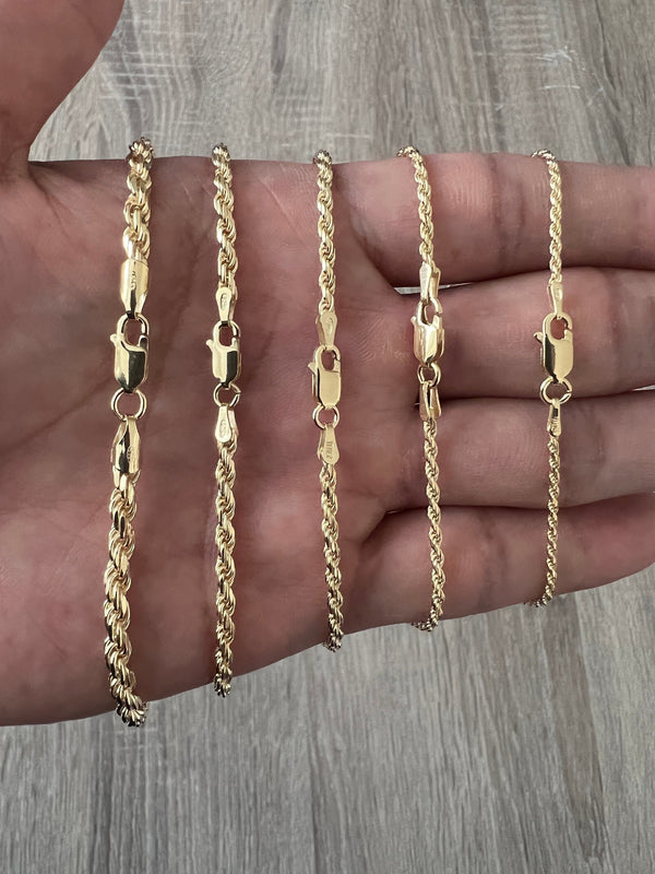 1.5mm - 4mm Rope 14K Gold Vermeil Over Solid 925 Sterling Silver Chain Necklace Diamond Cut Men Women 1.5mm 2mm 2.5mm 3mm 4mm