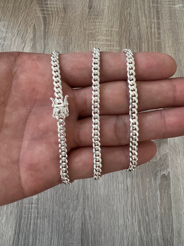 4mm 925 Solid Miami Cuban Sterling Silver Box Lock Chain Real Heavy Curb Necklace Men's Women's Unisex Minimalist Italian Bracelet