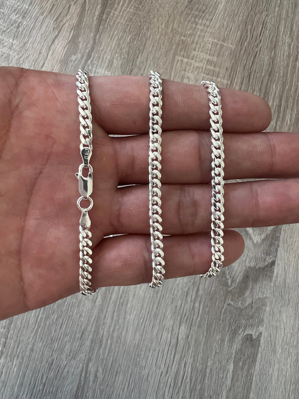 4mm 925 Solid Miami Cuban Sterling Silver Chain Real Heavy Necklace Men's Women's Unisex 7" 7.5" 8" 18" 20" 22" 24" 26" 30" Italian