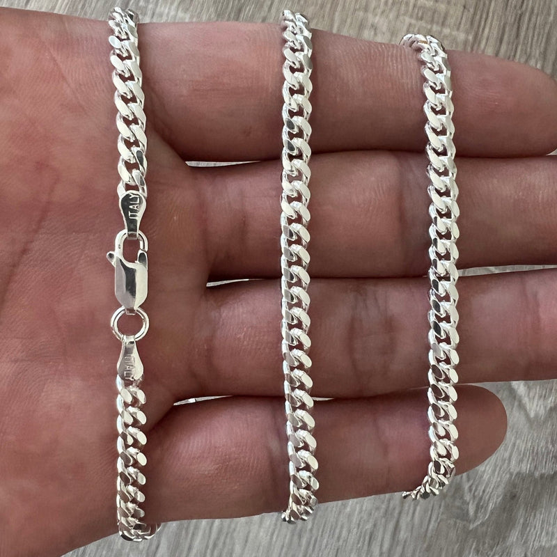 4mm 925 Solid Miami Cuban Sterling Silver Chain Real Heavy Necklace Men's Women's Unisex 7" 7.5" 8" 18" 20" 22" 24" 26" 30" Italian