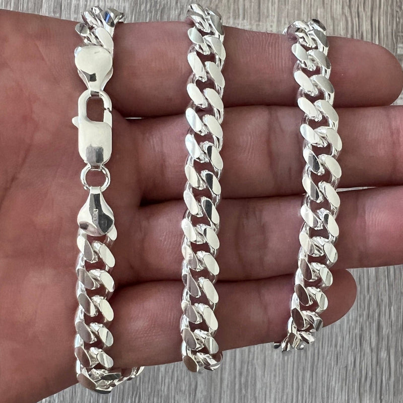 8mm 925 Solid Miami Cuban Sterling Silver Chain Real Heavy Curb Necklace Men's Women's Unisex 7" 7.5" 8" 18" 20" 22" 24" 26" 30" Italian