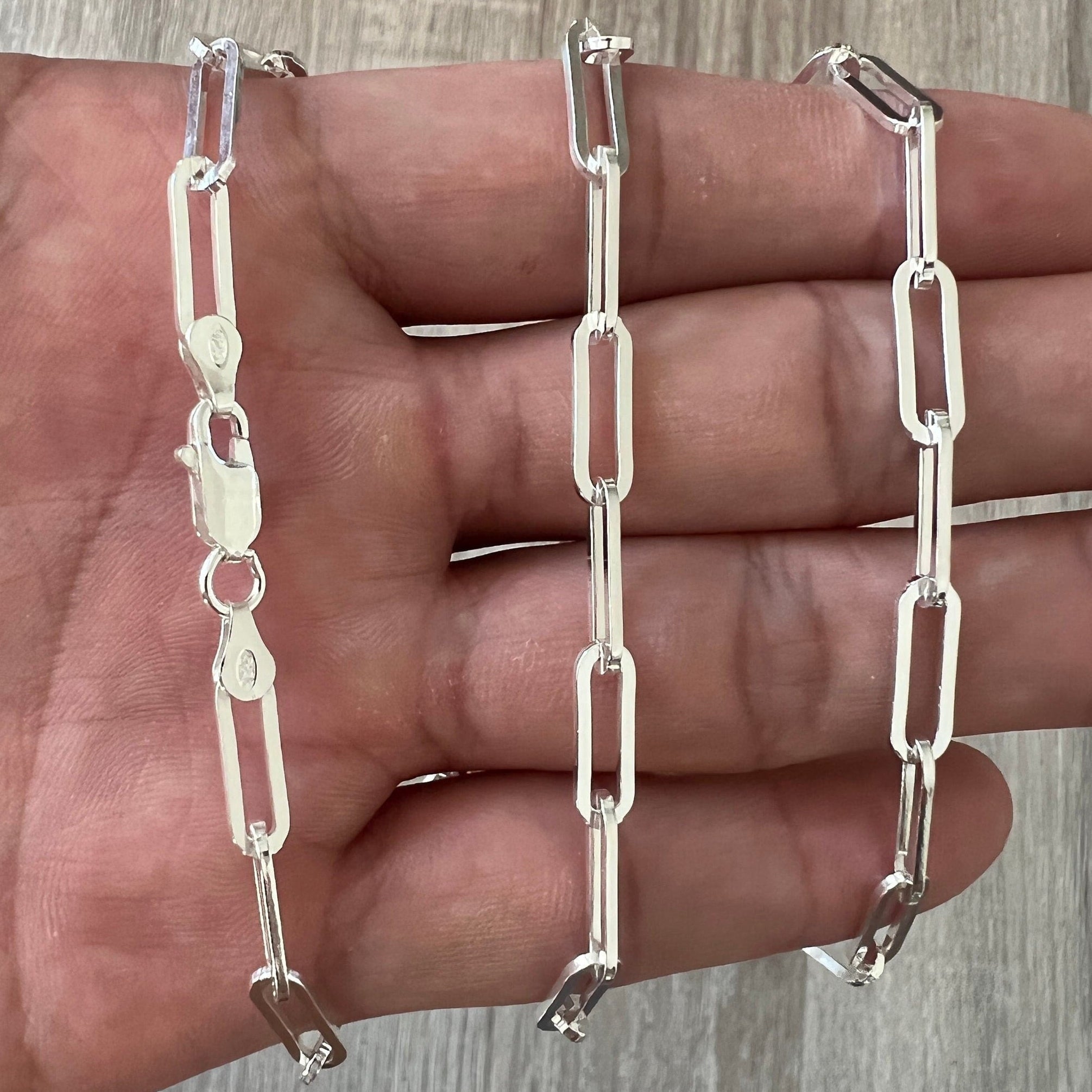 4mm 925 Paperclip Sterling Silver Solid Chain Necklace High Polish Woman and Man Unisex Italian Minimalist 14" 16" 18" 20" 22" 24" 26" 30"