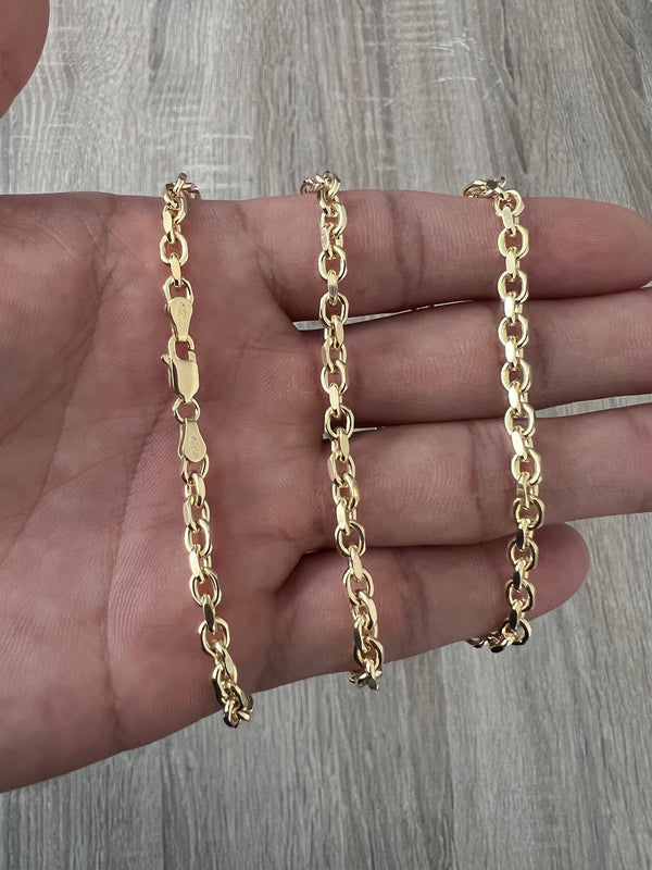 4mm Rolo 14K Gold Vermeil Over 925 Solid Sterling Silver Cable Anchor Chain Link Necklace High Polish Women men Italian 6mm 8mm Minimalist