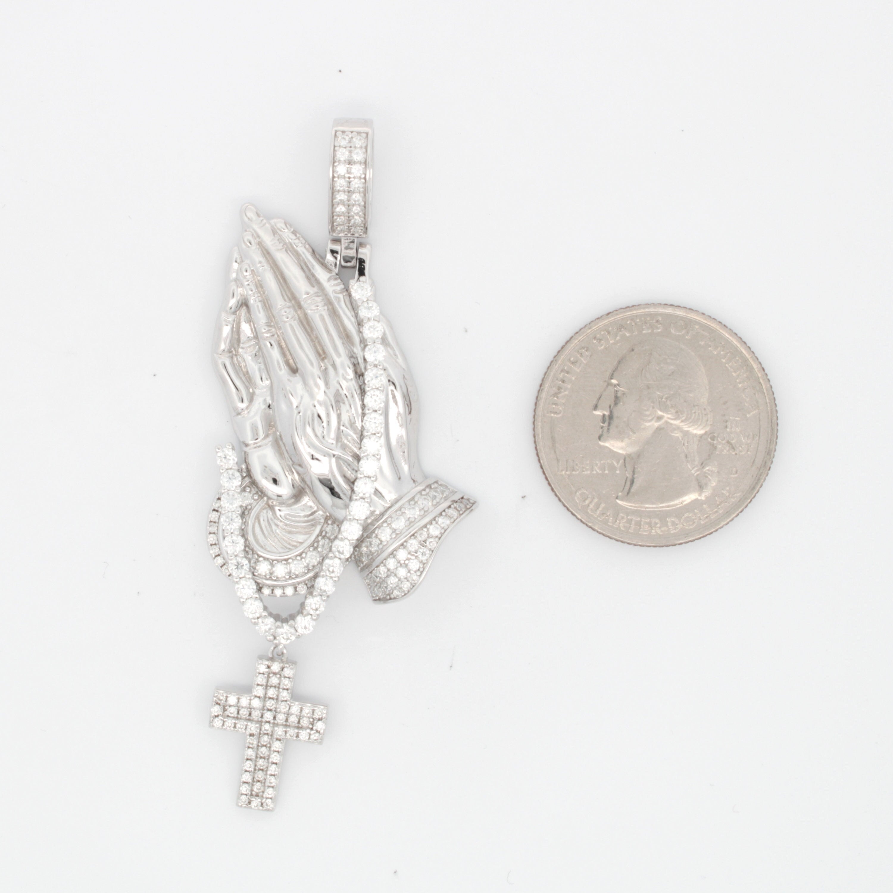 Moissanite Praying Hands Pendant in 925 Sterling Silver Iced Diamond GRA certified stones