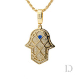 14K Gold 925 Sterling Silver Hamsa Hand Evil Eye Diamonds Iced Stones Religious Hand of Fatima Symbolic Symbol