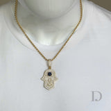 14K Gold 925 Sterling Silver Hamsa Hand Evil Eye Diamonds Iced Stones Religious Hand of Fatima Symbolic Symbol