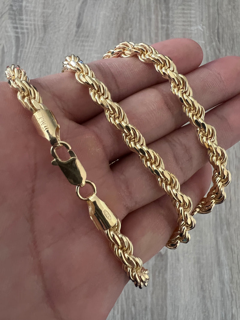 6mm Rope 14K Gold Vermeil Over Solid 925 Sterling Silver Chain Necklace  Diamond Cut Men Women