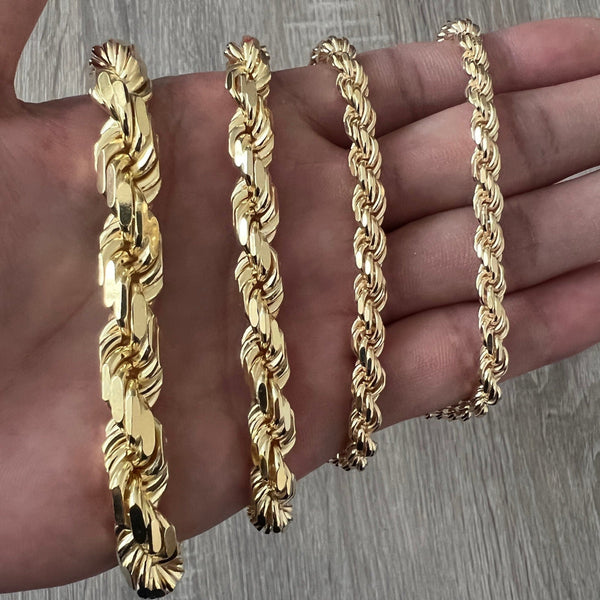 5mm - 11mm Rope 14K Gold Vermeil Over Solid 925 Sterling Silver Chain Necklace Diamond Cut Men Women 5mm 6mm 7mm 8mm 11mm