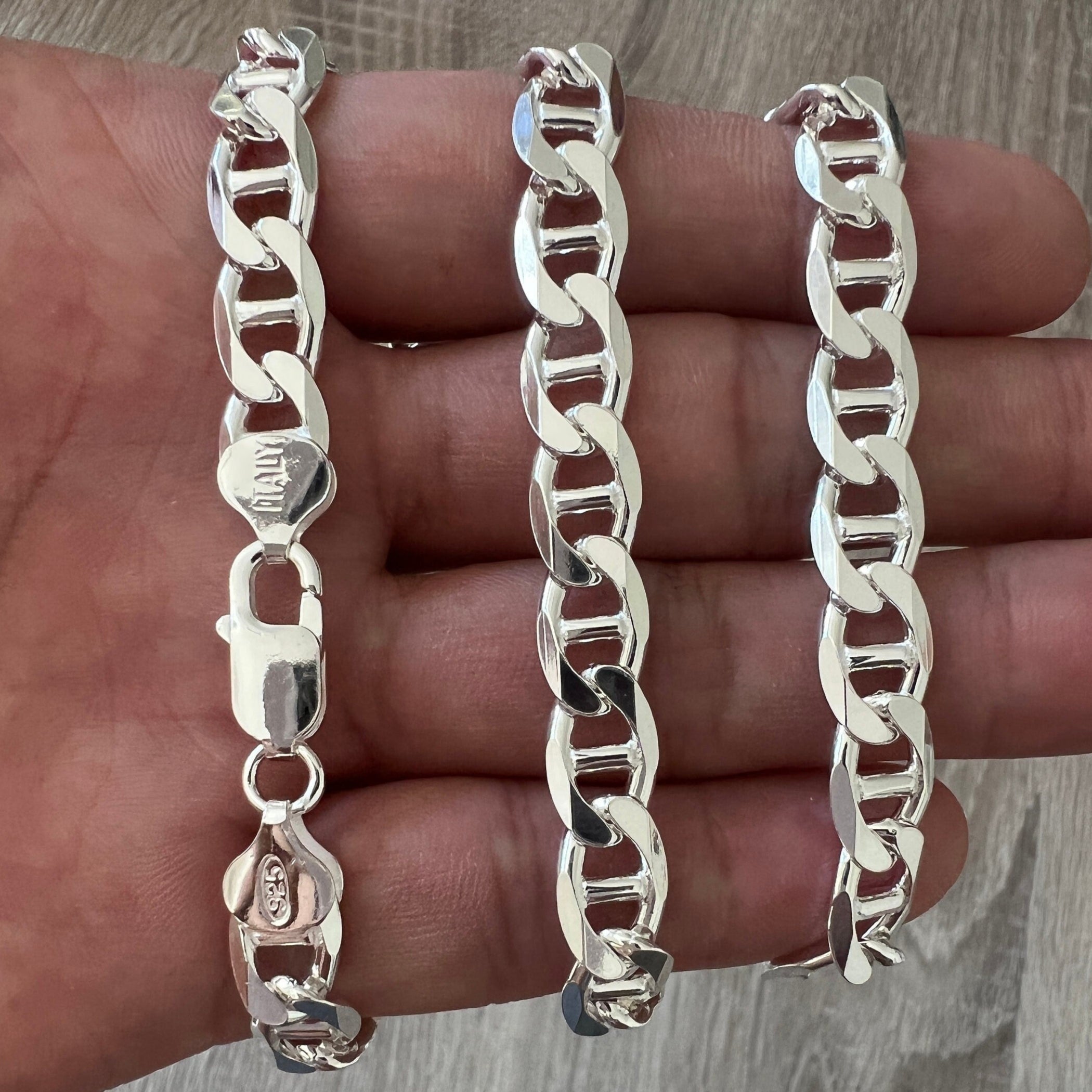 8mm 925 Mariner Sterling Silver Solid Chain Necklace Diamond Cut High Polish for Men Woman Unisex Italian Minimalist 18" 20" 22" 24" 26" 30"