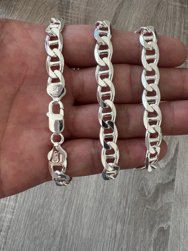 8mm 925 Mariner Sterling Silver Solid Chain Necklace Diamond Cut High Polish for Men Woman Unisex Italian Minimalist 18" 20" 22" 24" 26" 30"