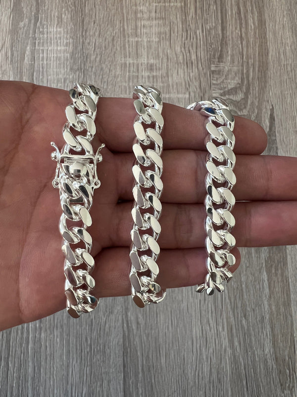 10mm 925 Solid Miami Cuban Sterling Silver Box Lock Chain Real Heavy Curb Necklace Men's Women's Unisex Minimalist Italian Bracelet