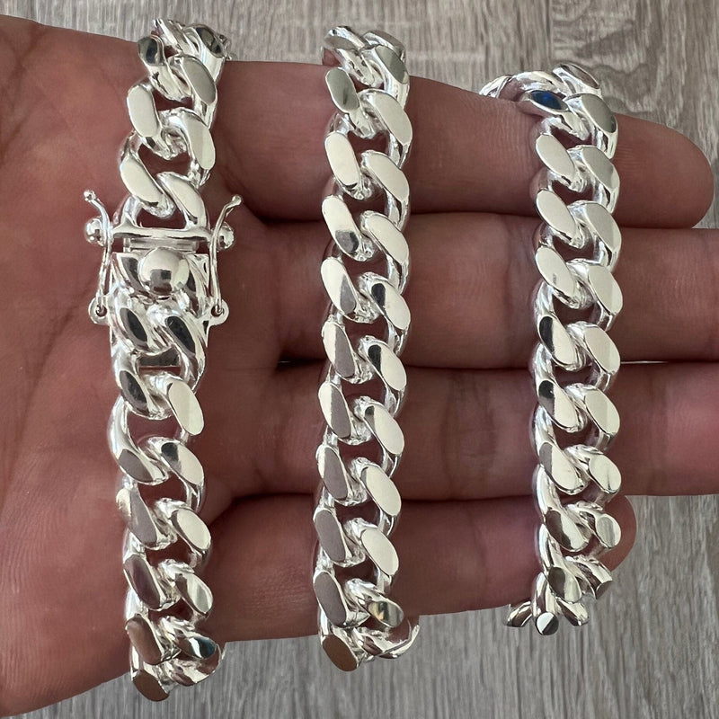 10mm 925 Solid Miami Cuban Sterling Silver Box Lock Chain Real Heavy Curb Necklace Men's Women's Unisex Minimalist Italian Bracelet