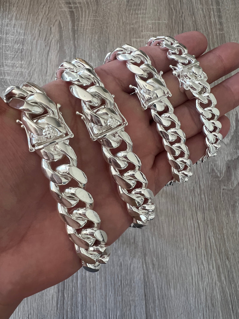 10mm - 16mm 925 Solid Miami Cuban Sterling Silver Box Lock Chain Real Heavy Curb Necklace Men's Women's Unisex Italian Bracelet