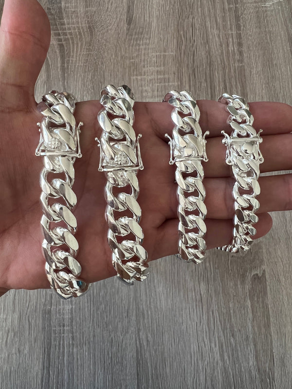 10mm - 16mm 925 Solid Miami Cuban Sterling Silver Box Lock Chain Real Heavy Curb Necklace Men's Women's Unisex Italian Bracelet